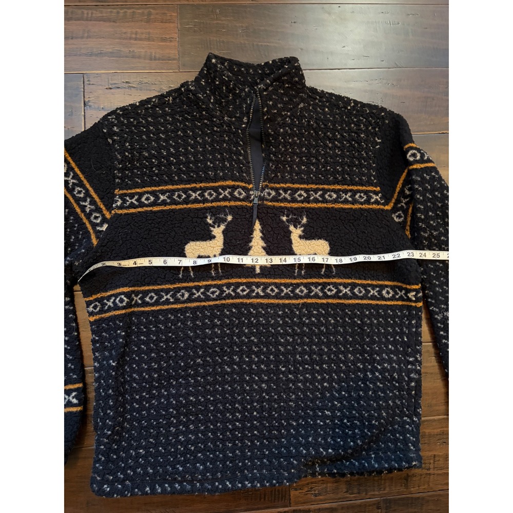 Quarter Zip Sherpa Fleece Pullover Reindeer Fair Isle animal cozy winter holiday - Picture 6 of 6